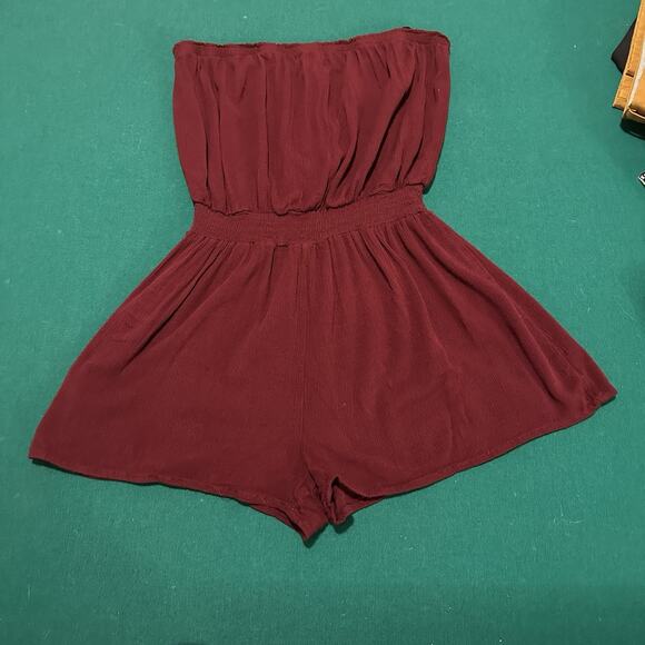 Forever 21 Women’s L Strapless Burgundy Romper Boho Tube Top Shorts Rayon - Picture 4 of 6